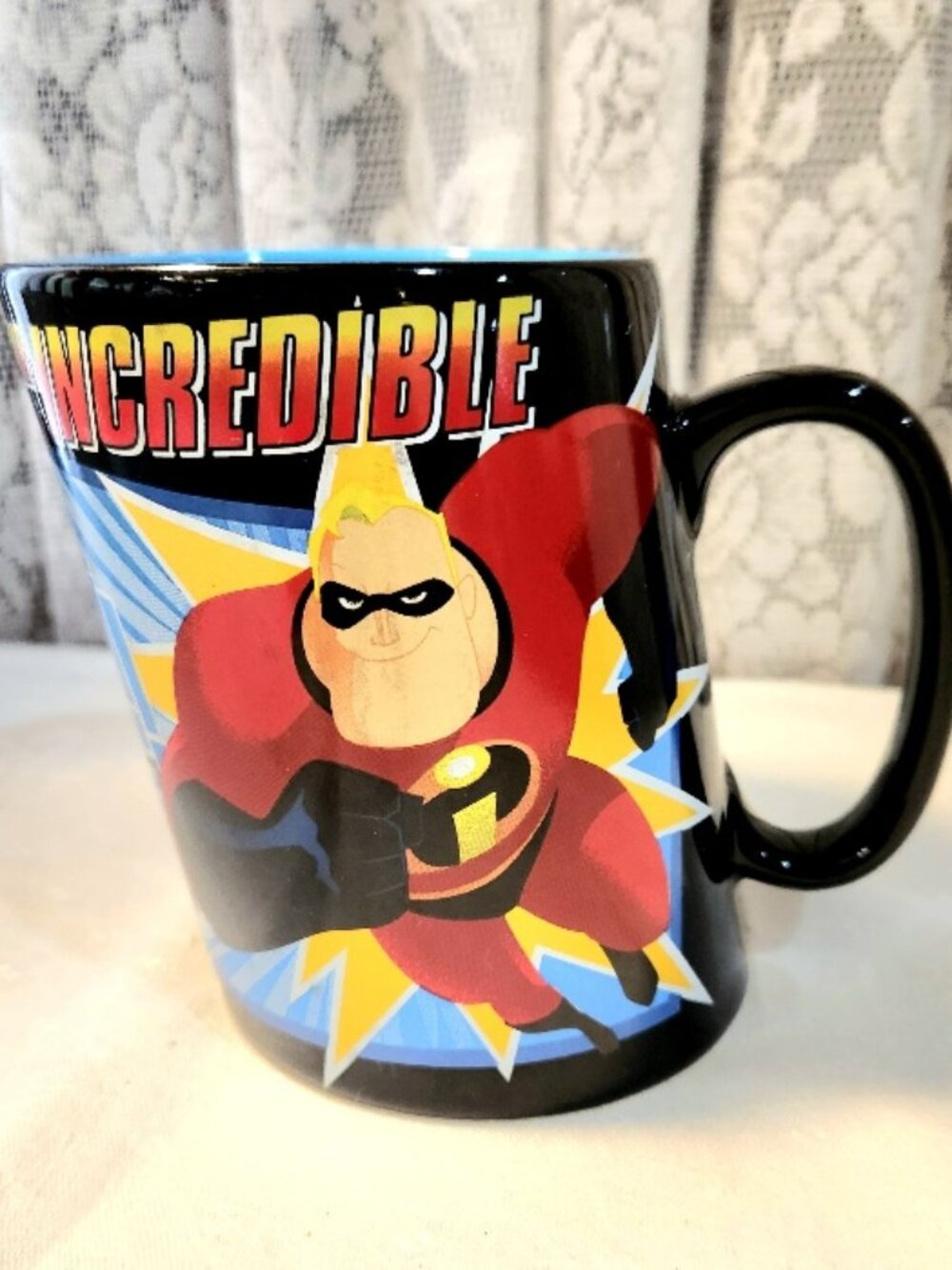 Disney Mr Incredible Saving the Day 1 Day at a Time Slanted Mug Awesome Graphics